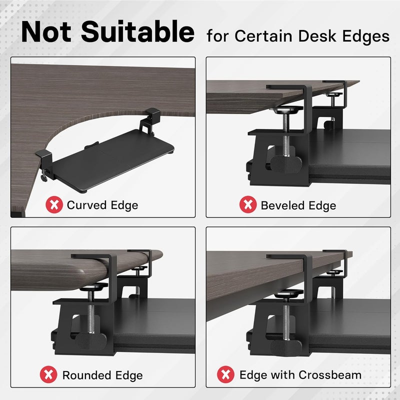 BONTEC KMT01 Under Desk Keyboard Tray, Pull-Out Keyboard & Mouse Platform with C-Clamp, 25.6 x 11.8 in Space-Saving Ergonomic Slide-Out Drawer, Black - Image 3